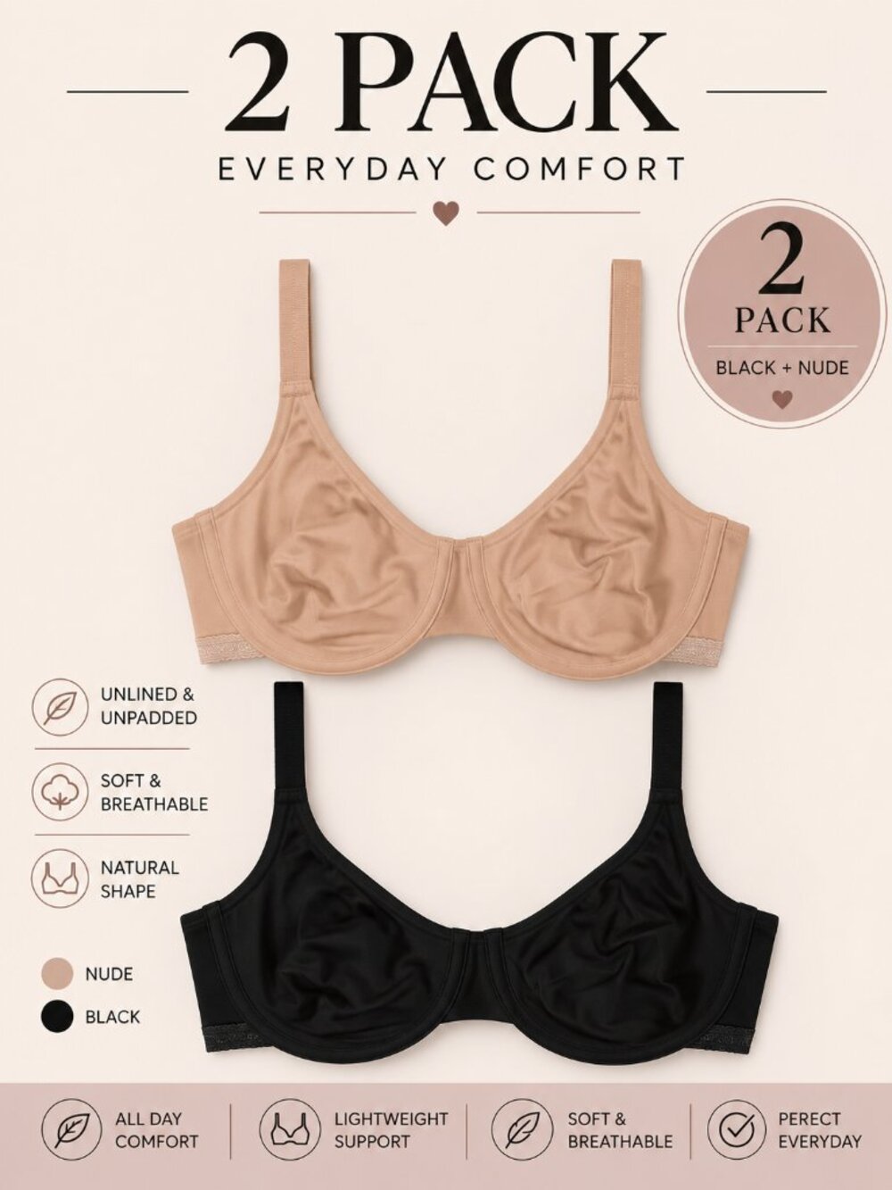 2-Pack Fruit of the Loom Cotton Stretch Extreme Comfort Bras